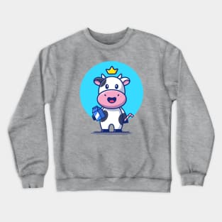 Cute Cow Holding Milk Box And Straw Crewneck Sweatshirt